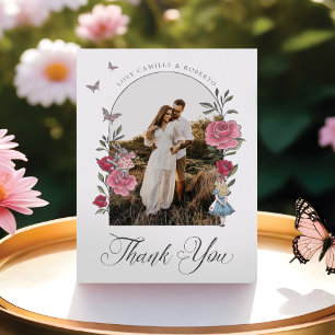 Cartão De Agradecimento Vintage Floral Alice No País Das Maravilhas Obriga