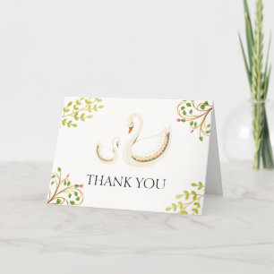 Cartão De Agradecimento Vintage Floral Greenery Chá de fraldas Swan