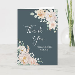 Cartão De Agradecimento Vintage Floral Navy Blue Wedding Thank You Card