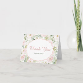 Cartão De Agradecimento Vintage Floral Pink Bow Girl Baby Shower
