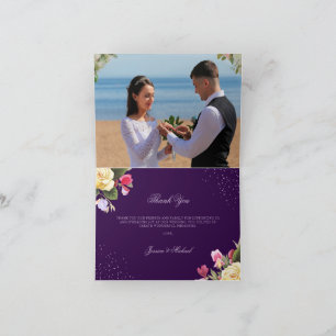 Cartão De Agradecimento Vintage Floral Purple Yellow Rose Foto de Casament