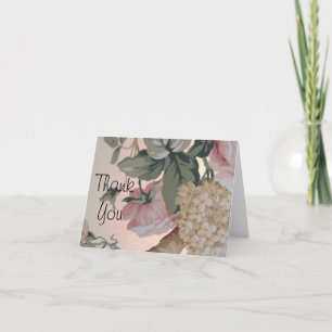 Cartão De Agradecimento Vintage Floral, Rosas Rosa, Lilases Brancos