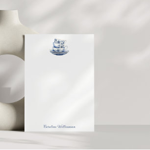 Cartão De Agradecimento Vintage Floral Teacup Blue Watercolor Personalizad