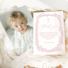 Cartão De Agradecimento Vintage Floral Toile Baptism Girl