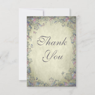 Cartão De Agradecimento Vintage Flowers & Butterfly's Wedding Obrigado