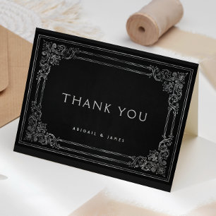 Cartão De Agradecimento Vintage Frame Black Silver Casamento