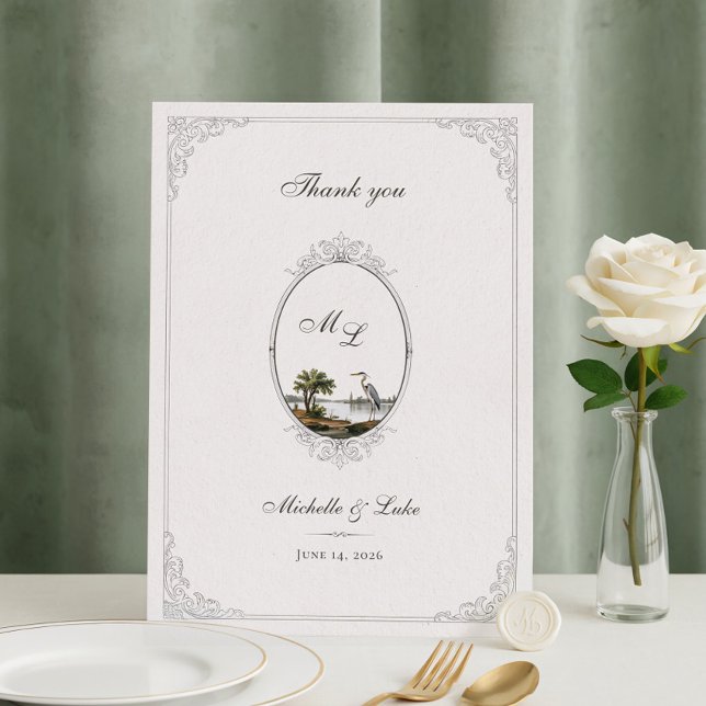 Cartão De Agradecimento Vintage French Landscape Monogram Wedding  (Criador carregado)