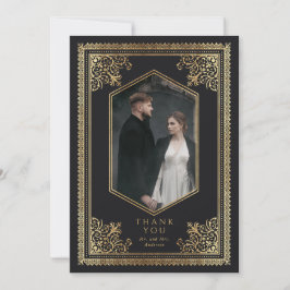 Cartão De Agradecimento Vintage Gothic Dourada Foto de Casamento Vitoriano