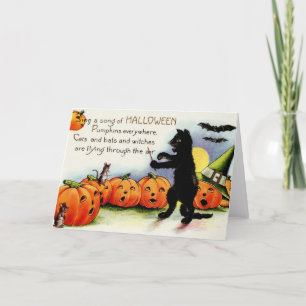 Cartão De Agradecimento Vintage Halloween Black Cat Folded Thank You Card