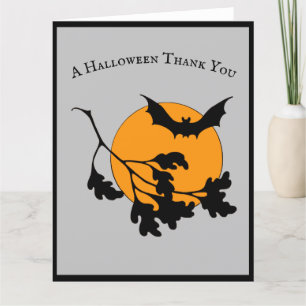 Cartão De Agradecimento Vintage Halloween Orange Moon Flying Bats