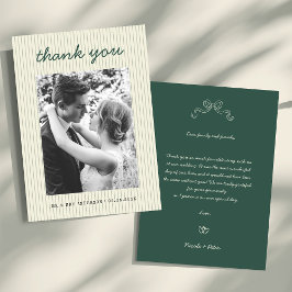 Cartão De Agradecimento Vintage Handwritten Green Stripes Photo Wedding
