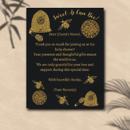 Cartão De Agradecimento Vintage Honeycomb Bee Black Chá de fraldas