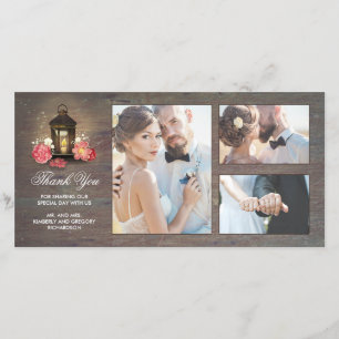 Cartão De Agradecimento Vintage Lanterna Rustic Floral Wood Casamento