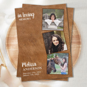Cartão De Agradecimento Vintage Leather Memorial Simpatia 3 Foto Funeral