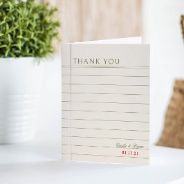 Cartão De Agradecimento Vintage Library Book Checkout Neutral Wedding 