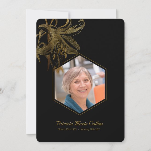 Cartão De Agradecimento Vintage Lily Dourada Memorial Foto: Obrigado (Frente)