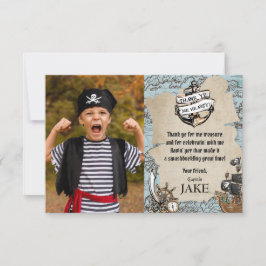 Cartão De Agradecimento Vintage Map Pirate Treasure Festa de aniversário F