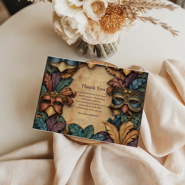 Cartão De Agradecimento Vintage Masked Mardi Gras Masquerade (Criador carregado)