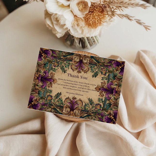 Cartão De Agradecimento Vintage Masquerade Mardi Gras Elegance (Criador carregado)