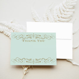 Cartão De Agradecimento Vintage Mint e Antiquado Casamento Flourish Dourad