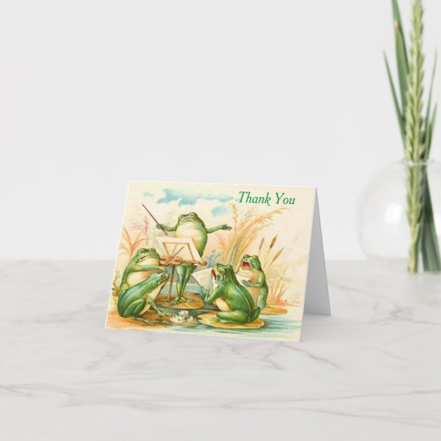 Cartão De Agradecimento Vintage - Obrigado - Sapos Musicais, (Frente)
