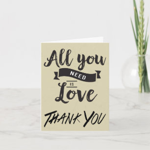 Cartão De Agradecimento Vintage Obrigado Tan e Preto Amor - Casamento