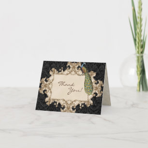 Cartão De Agradecimento Vintage Peacock & Etchings Casamento Obrigado Nota