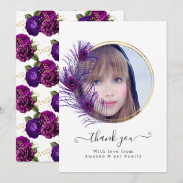 Cartão De Agradecimento Vintage Peacock Floral Quinceañera Foto