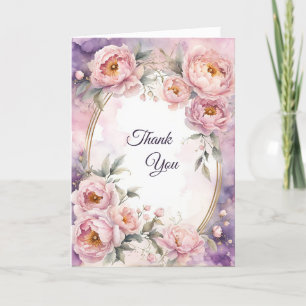 Cartão De Agradecimento Vintage Pink Peony Oval Frame