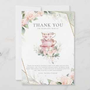 Cartão De Agradecimento Vintage Pink Watercolor Tea Party - primeiro anive