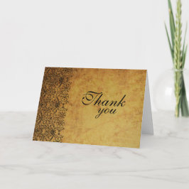 Cartão De Agradecimento Vintage preto dourado desbotado damasco casamento
