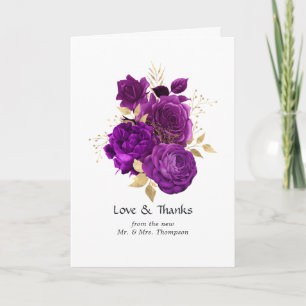 Cartão De Agradecimento Vintage Purple e Dourada Foto de Casamento Floral
