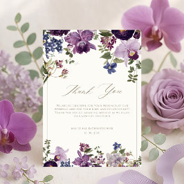 Cartão De Agradecimento Vintage Purple Floral Wedding