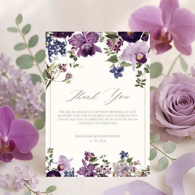 Cartão De Agradecimento Vintage Purple Floral Wedding (Criador carregado)