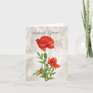 CARTÃO DE AGRADECIMENTO VINTAGE RED POPPIES OBRIGADO