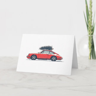Cartão De Agradecimento Vintage red Porsche 911 964 with Christmas Tree