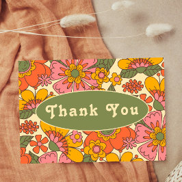 Cartão De Agradecimento Vintage Retro Floral Pattern Boho 70s Casamento