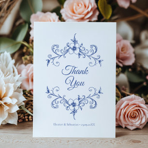 Cartão De Agradecimento Vintage Romance Dusty Blue Floral Casamento