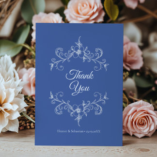 Cartão De Agradecimento Vintage Romance Dusty Blue Floral Casamento
