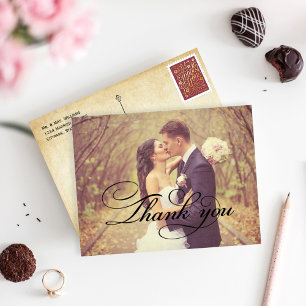 Cartão De Agradecimento Vintage Rustic Black Script Wedding Foto