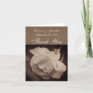 Cartão De Agradecimento Vintage Sepia Rosa Personalizado Casamento Floral