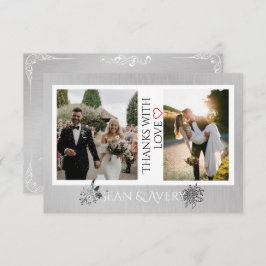 Cartão De Agradecimento Vintage Silver e White Personalised Wedding