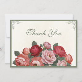 Cartão De Agradecimento Vintage Style Florals - Pink Red Peach Roses