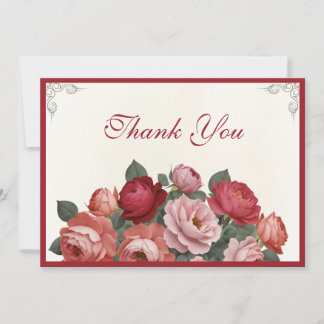 Cartão De Agradecimento Vintage Style Florals - Pink Red Peach Roses