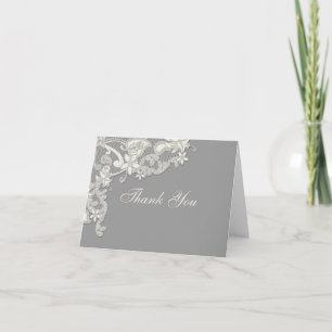 Cartão De Agradecimento Vintage Style Lace Thank You Gray