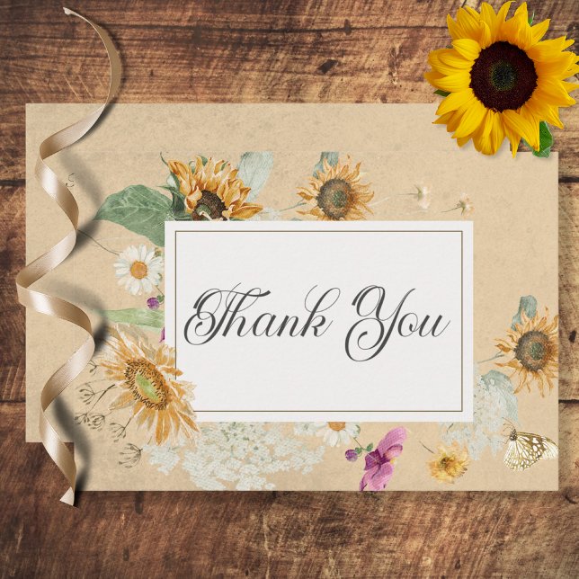 Cartão De Agradecimento Vintage Summer Sunflower Wedding (Criador carregado)