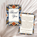 Cartão De Agradecimento Vintage Talavera Azulejo casamento<br><div class="desc">Vintage Talavera Azulejo azulejos castanhos azuis do Mediterrâneo casamento agradeço cartas,  casamento elegante obrigado cartas</div>