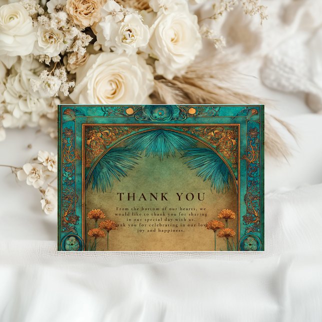 Cartão De Agradecimento Vintage Teal Garden Islamic Wedding (Criador carregado)