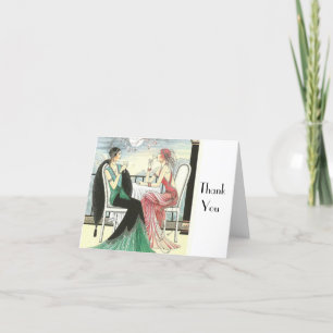 Cartão De Agradecimento Vintage - Thank You - Art Deco Ladies,