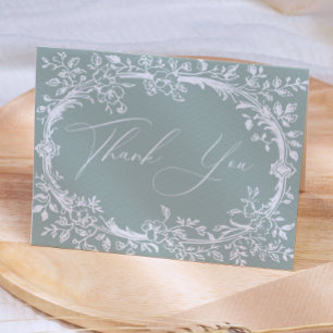 Cartão De Agradecimento Vintage TimlessFloral Green Chá de fraldas Obrigad